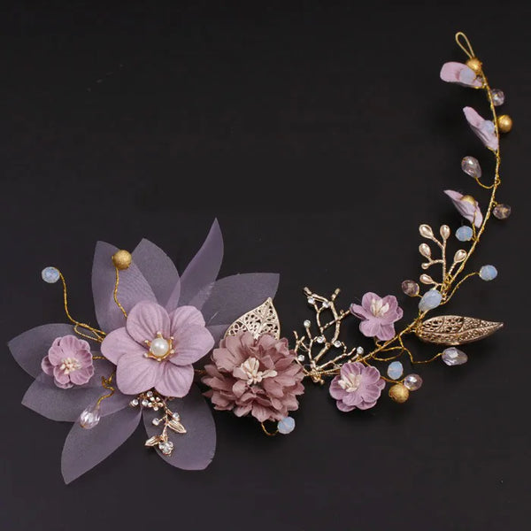 Purple Floral Headband | Fabric,Gauze