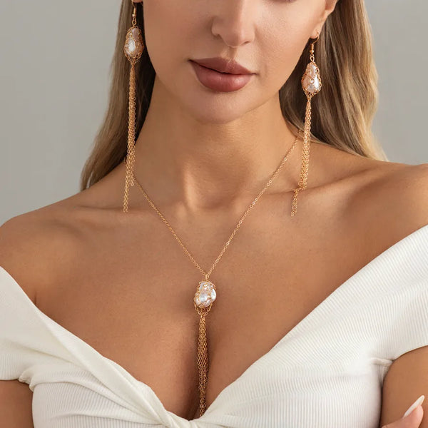Artificial Pearl Pendant Necklace | Copper