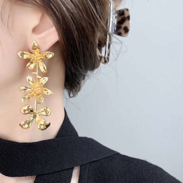 Gold-Plated Floral Drop Earrings | Copper