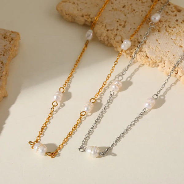 Oval Pearl Necklace | Stainless Steel