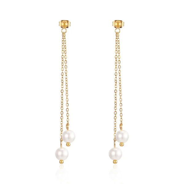 Gold-Plated Artificial Pearl Drop Earrings | Stainless Steel