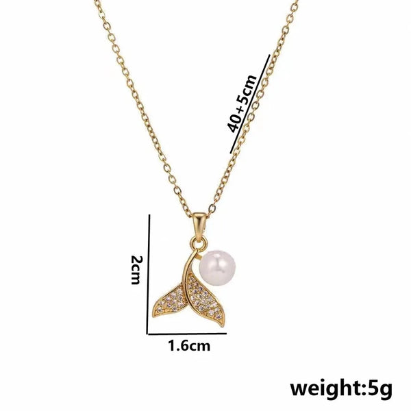Pearl Zircon Pendant Necklace | Stainless Steel