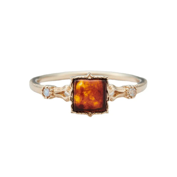 Amber Geometric Ring | 925 Sterling Silver