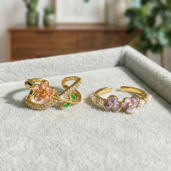 Pink Floral Ring | Copper