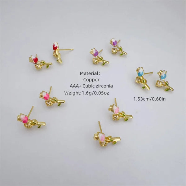 Zircon Floral Stud Earrings | Copper