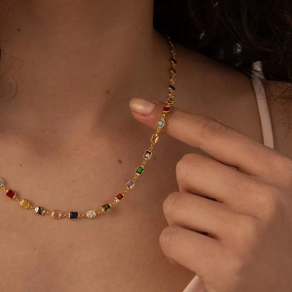 Square Zircon Necklace | Copper