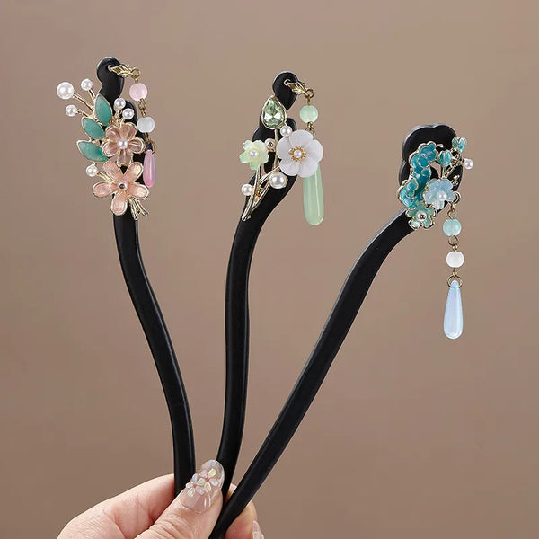 Blue Floral Hairpin Headband | Wood