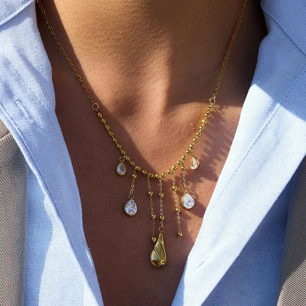 Tassel Zircon Pendant Necklace | Stainless Steel