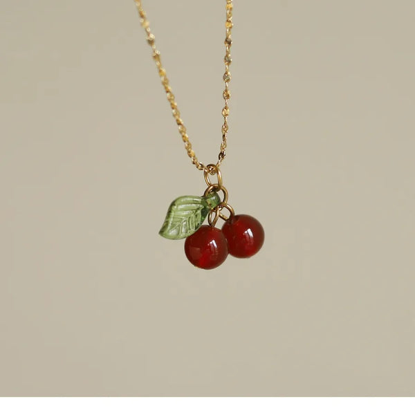 Gold-Plated Cherry Pendant Necklace | Stainless Steel