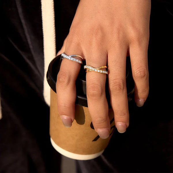 Crossover Rhinestone Ring | Stainless Steel