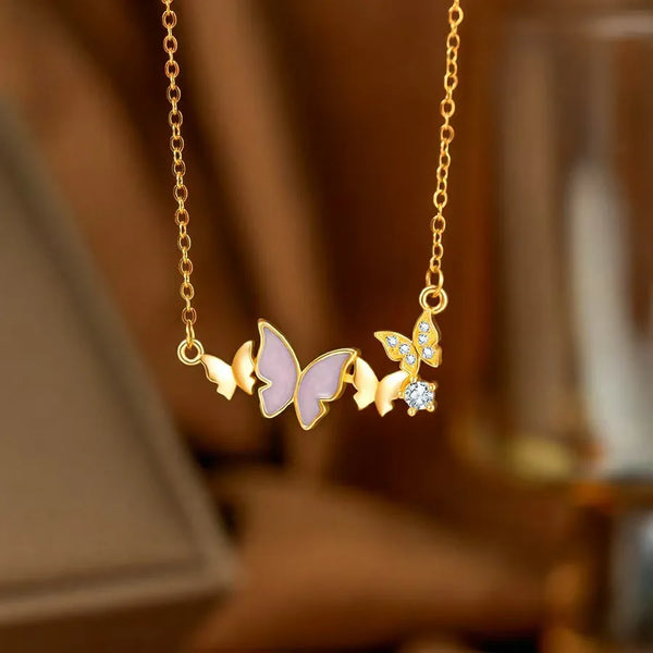 Rhinestone Butterfly Pendant Necklace | Stainless Steel