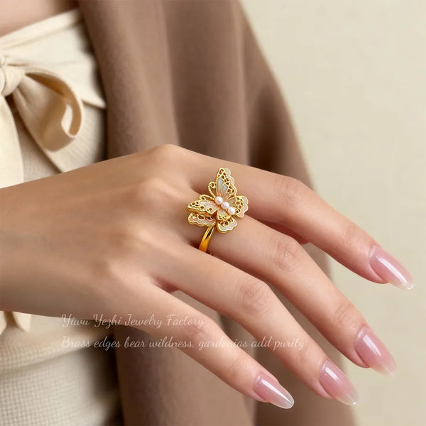 Gold-Plated Artificial Pearl Ring | Copper