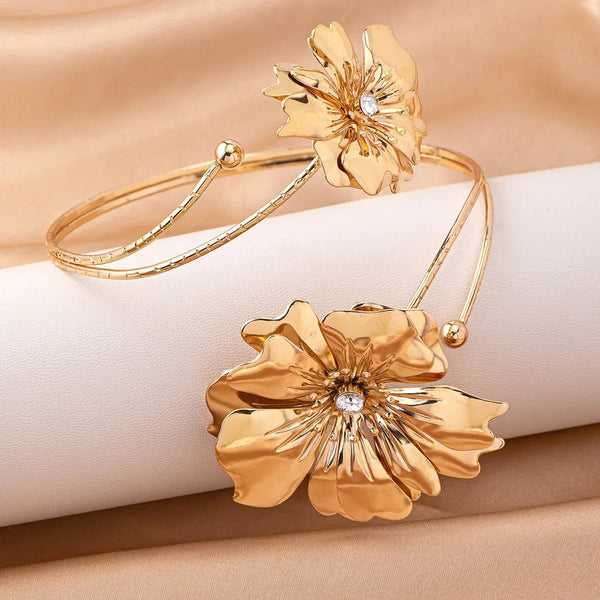 Rhinestone Floral Bangle Bracelet | Alloy