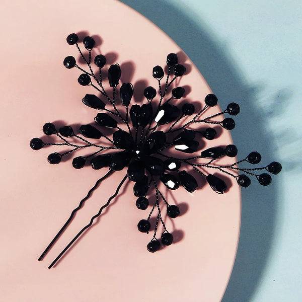 Black Floral Hairpin Headband | Crystal