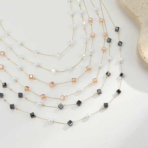 Rhombus Natural Stone Necklace | Stainless Steel