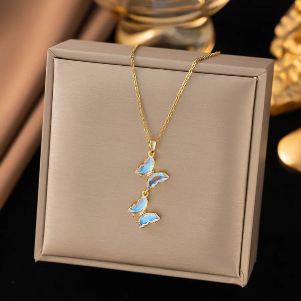 Vintage Butterfly Pendant Necklace | Stainless Steel