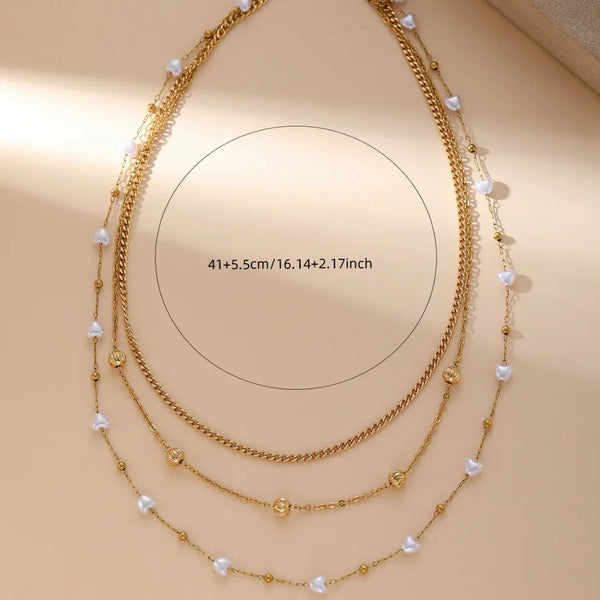 Beaded Artificial Pearl Necklace | Stainless Steel