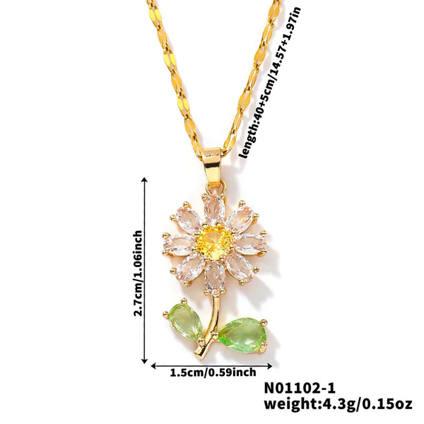 Zircon Sunflower Pendant Necklace | Stainless Steel