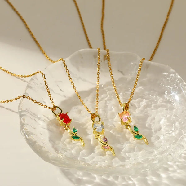 Geometric Floral Pendant Necklace | Stainless Steel