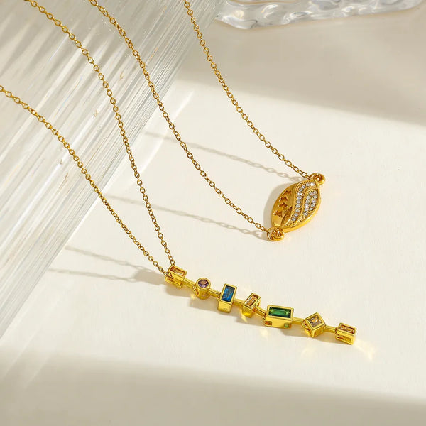 Embedded Zircon Pendant Necklace | Stainless Steel