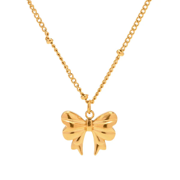 Bow Butterfly Pendant Necklace | Stainless Steel