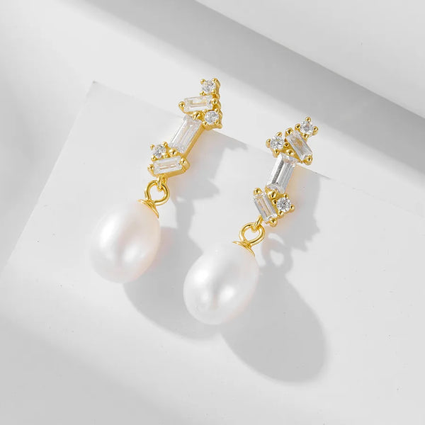 Square Freshwater Pearl Stud Earrings | 925 Sterling Silver