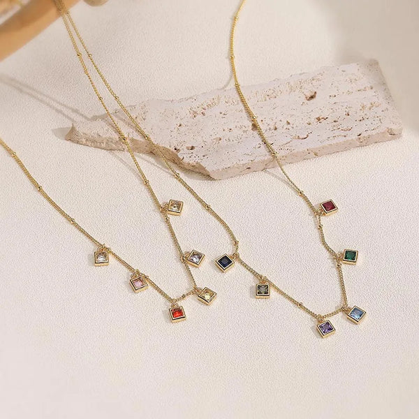 Geometric Zircon Pendant Necklace | Copper
