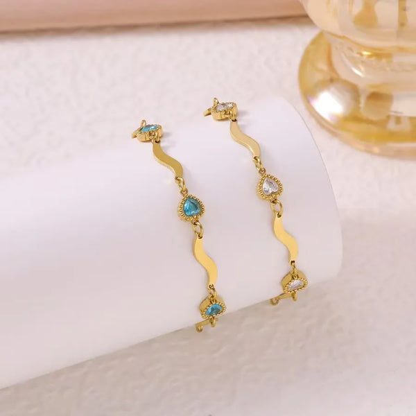 Rhinestone Heart Bracelet | Stainless Steel
