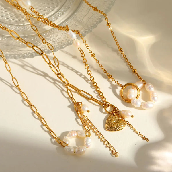 Pearl Heart Pendant Necklace | Stainless Steel