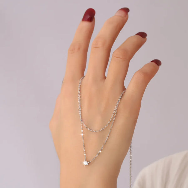 Single Zircon Pendant Necklace | 925 Sterling Silver