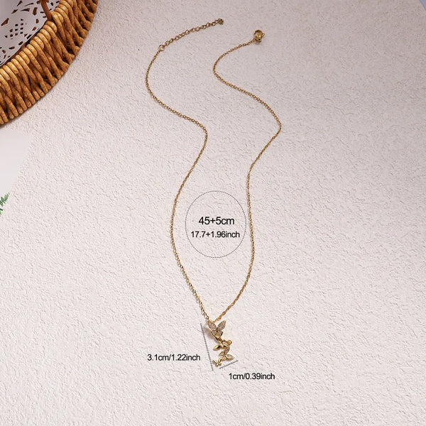 Zircon Butterfly Pendant Necklace | Stainless Steel