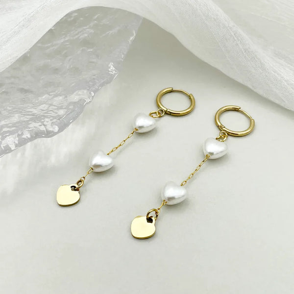 White Heart Drop Earrings | Stainless Steel