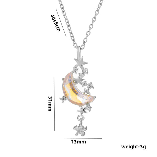 Rhinestone Celestial Pendant Necklace | Stainless Steel