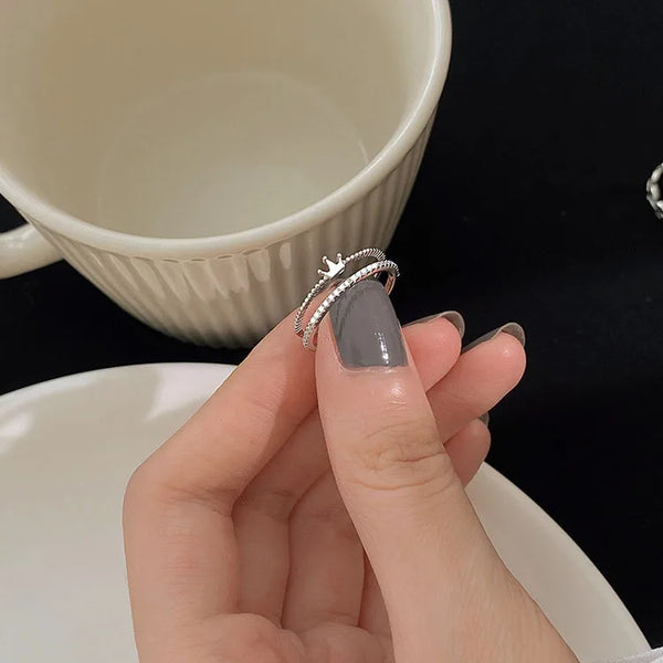 Silver-Plated Zircon Crown Ring | Copper