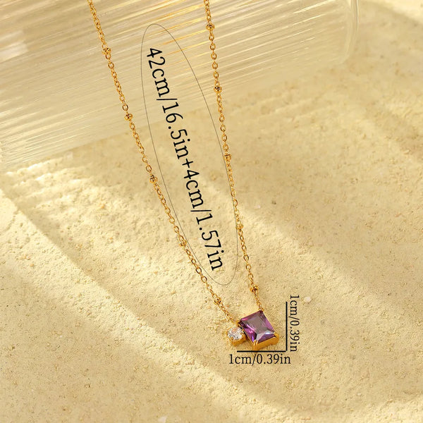 Purple Zircon Pendant Necklace | Stainless Steel