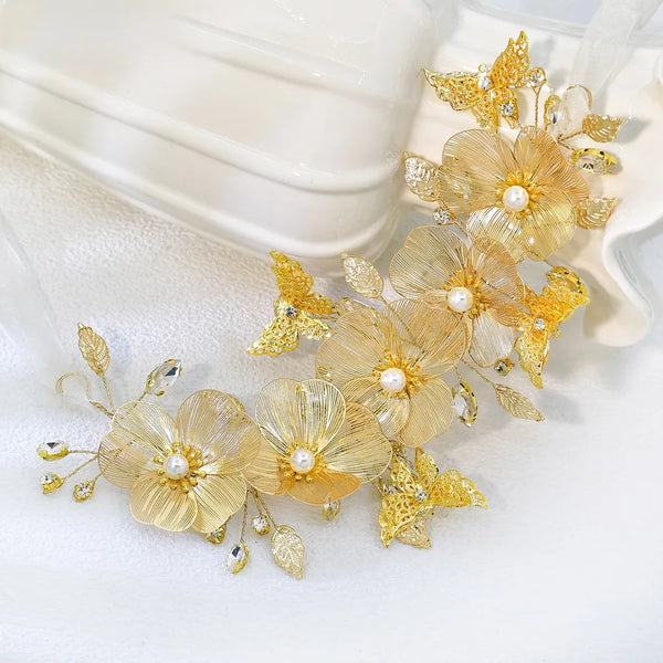 Floral Artificial Pearl Headband | Alloy