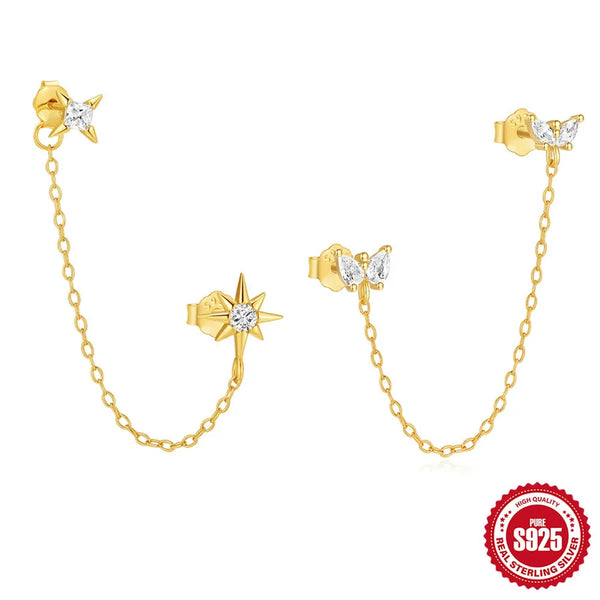 Chain Butterfly Stud Earrings | 925 Sterling Silver