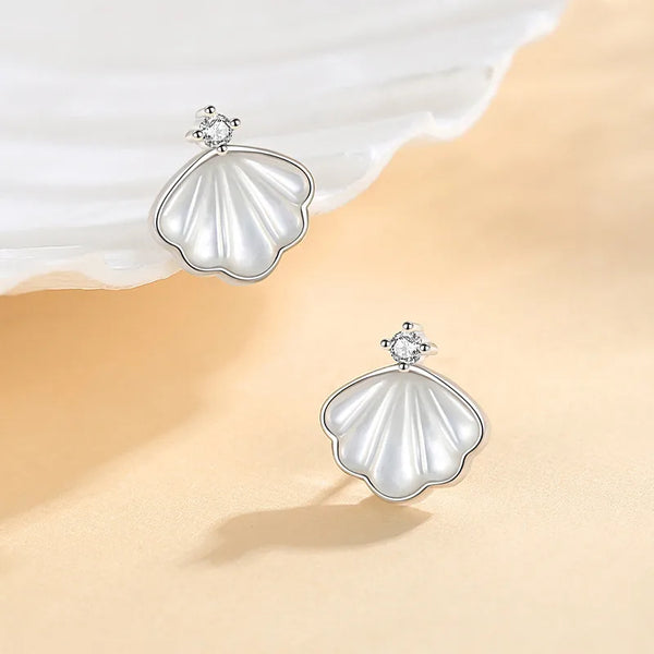 Shell Zircon Stud Earrings | 925 Sterling Silver