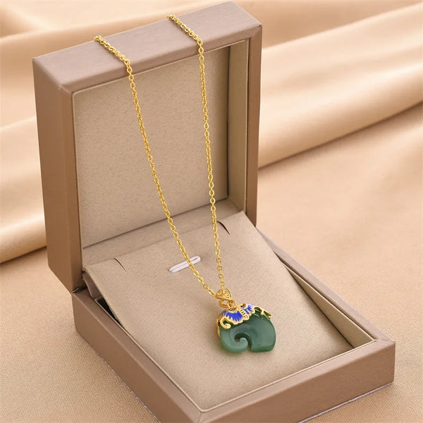 Elephant Zircon Pendant Necklace | Stainless Steel