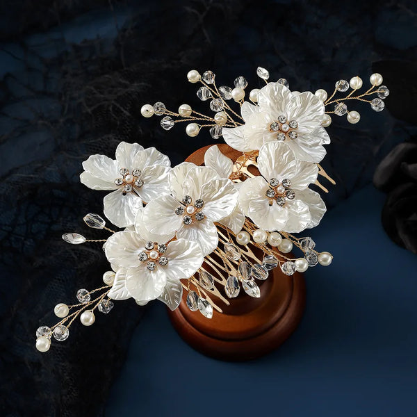 Pearl Floral Hair Comb Headband | Crystal