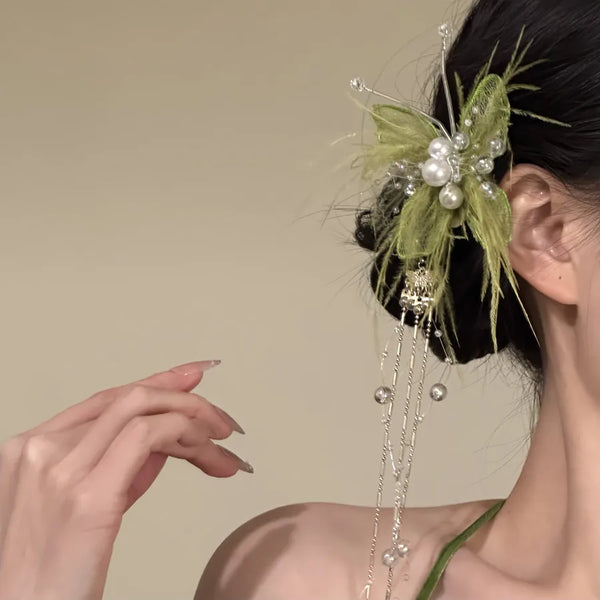 Tassel Artificial Pearl Hair Clip | Gauze