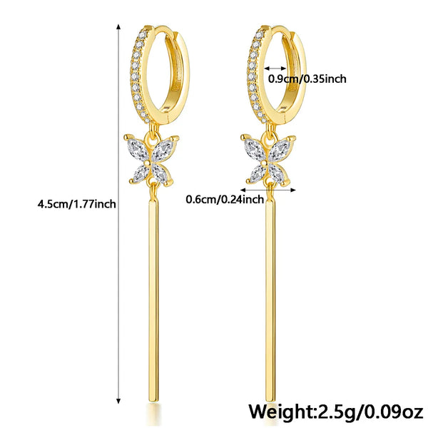 Gold-Plated Butterfly Drop Earrings | 925 Sterling Silver