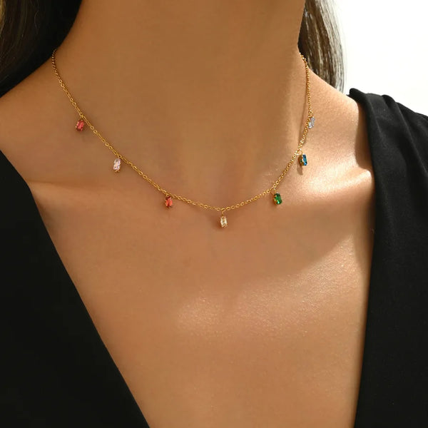 Rectangle Zircon Necklace | Stainless Steel