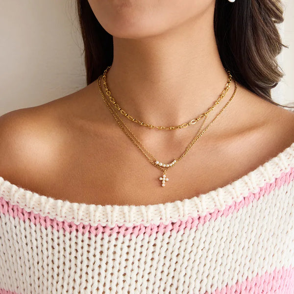 Gold-Plated Pearl Pendant Necklace | Stainless Steel