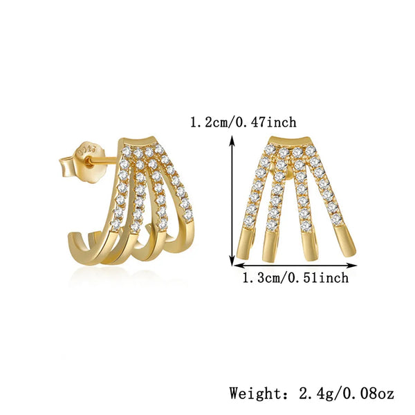 Gold Zircon Stud Earrings | 925 Sterling Silver