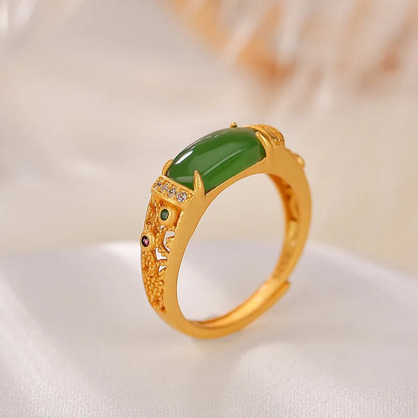 Gold-Plated Natural Stone Ring | 925 Sterling Silver