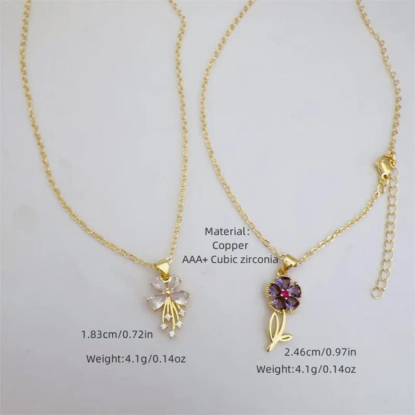 Zircon Floral Pendant Necklace | Copper