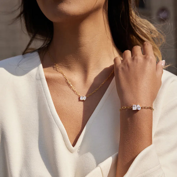 Paperclip Chain Zircon Necklace | Stainless Steel