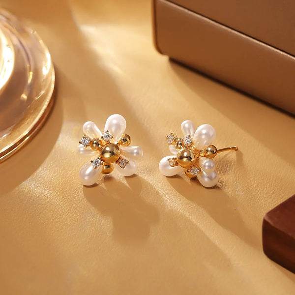 Zircon Artificial Pearl Stud Earrings | 925 Sterling Silver