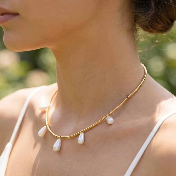 Inlay Artificial Pearl Necklace | Stainless Steel